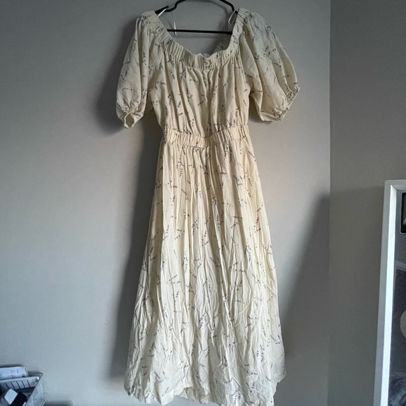 H&M 100% Cotton Lavender Open Back Puff Sleeve Midi Dress - Picture 2 of 12